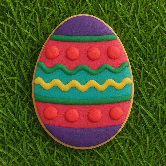 Colorful Easter egg cookie on grass from a 2.5 inch Easter Egg Metal Cookie Cutter