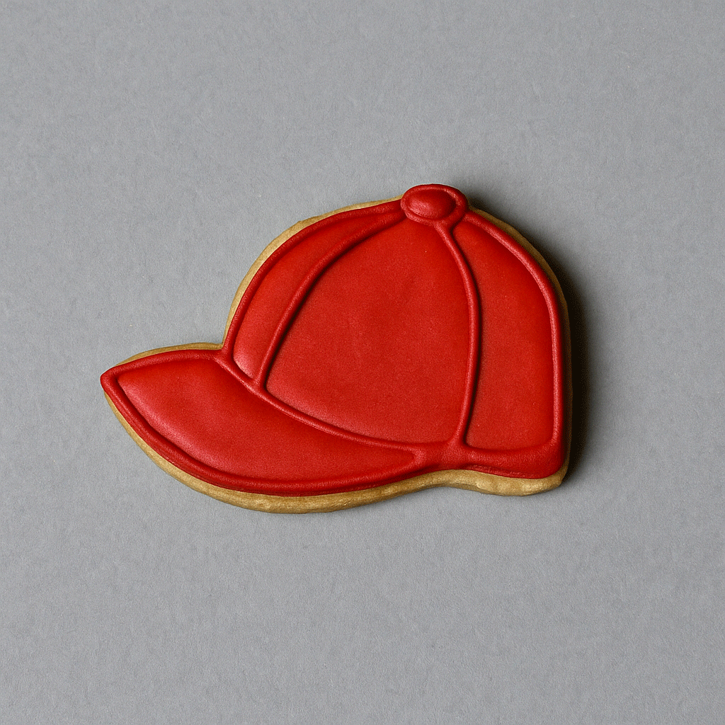 Red cap-shaped cookie on a gray background