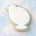 4 inch Chick Metal Cookie Cutter shaped cookie with white icing and blue outline on a light background from a 4 inch Chick Metal Cookie Cutter