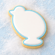 4 inch Chick Metal Cookie Cutter shaped cookie with white icing and blue outline on a light background from a 4 inch Chick Metal Cookie Cutter