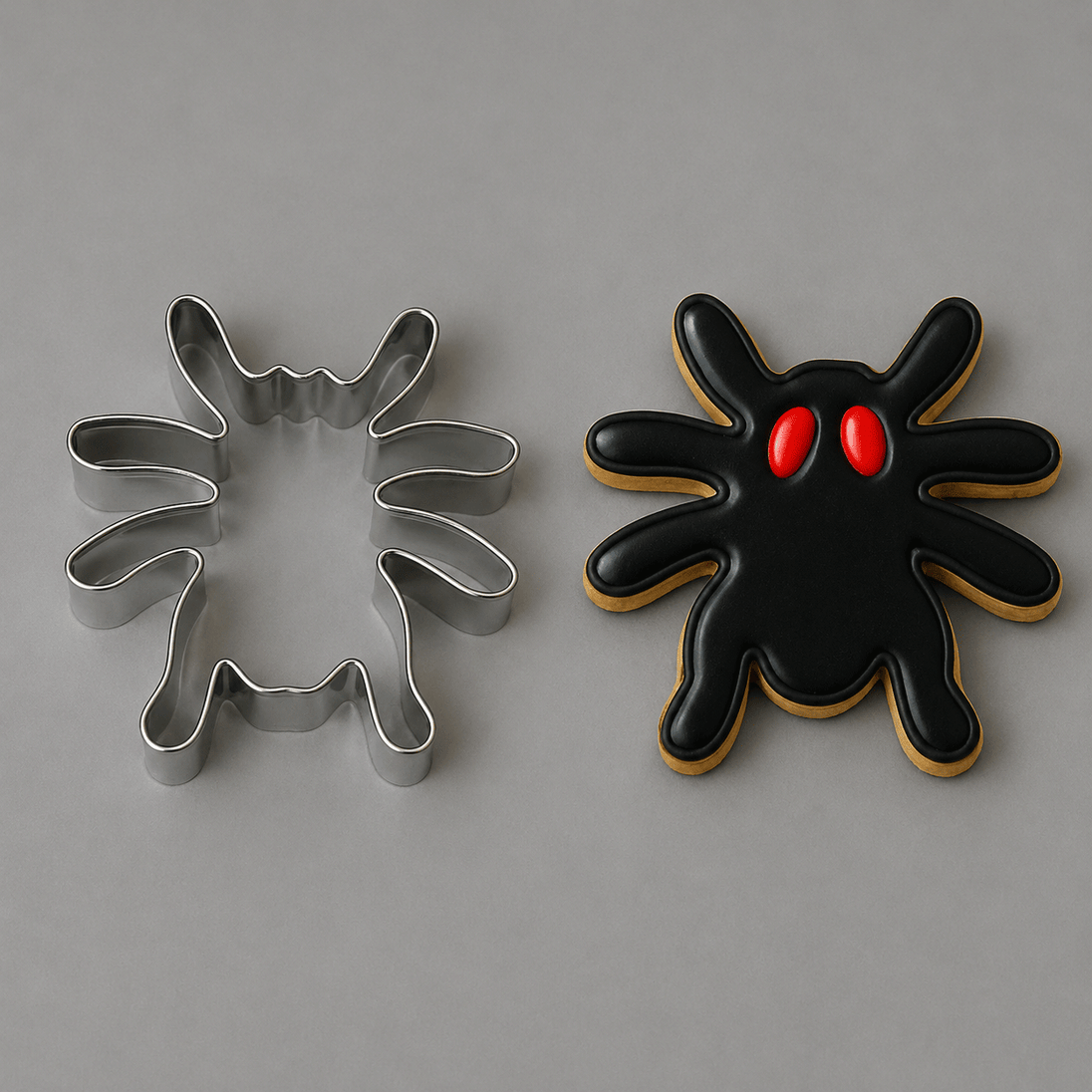 Both cookie and cutter from a 2.5 inch Spider Metal Cookie Cutter