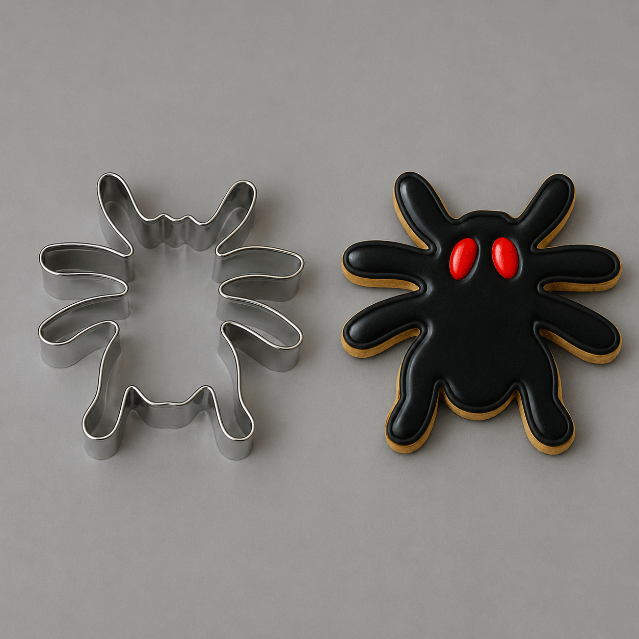 Both cookie and cutter from a 2.5 inch Spider Metal Cookie Cutter