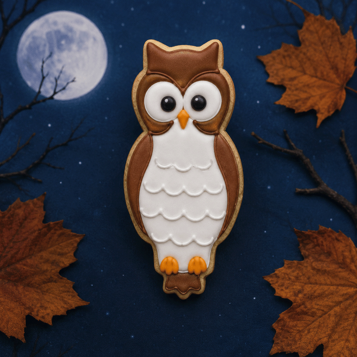 Decorated cookie from a 3.25 inch Owl Metal Cookie Cutter