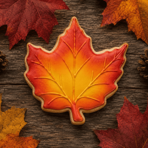 Elm cookie decorated for fall from a 3.25 inch Elm Leaf Metal Cookie Cutter