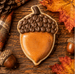 Acorn decorated cookie from a 2.75 inch Acorn Metal Cookie Cutter