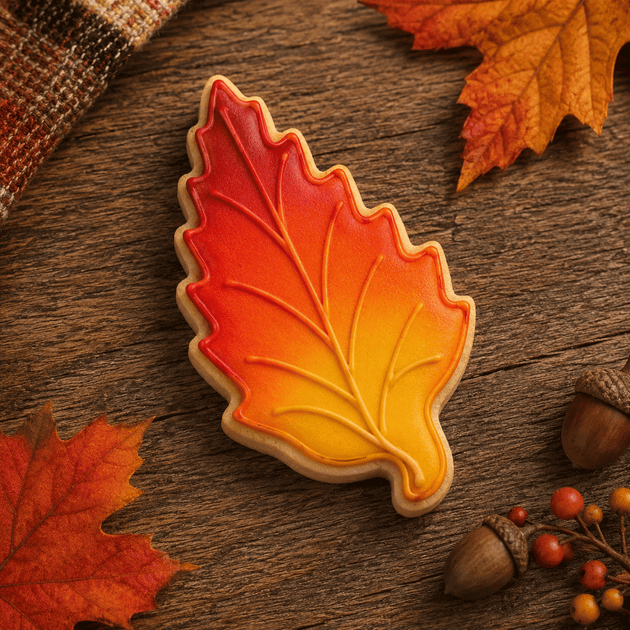 Aspen leaf on an orange background from a 3.25 inch Aspen Leaf Metal Cookie Cutter