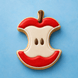 Cookie shaped like a stylized apple with a blue background from a 4 inch Apple Core Metal Cookie Cutter