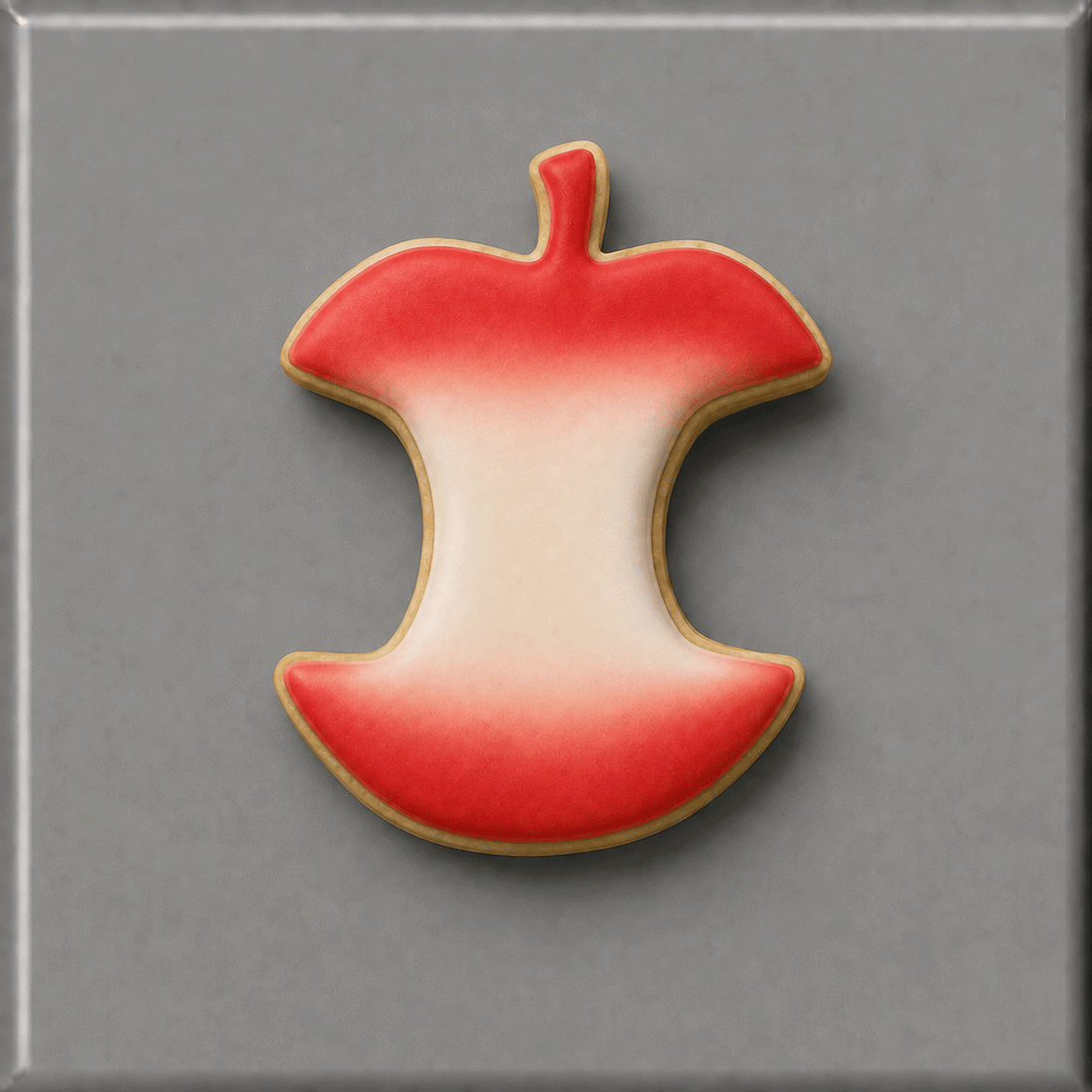 Air brushed decorated cookie in red from a 4 inch Apple Core Metal Cookie Cutter