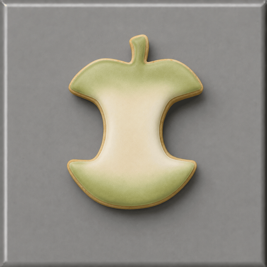 Air brushed decorated cookie in green from a 4 inch Apple Core Metal Cookie Cutter