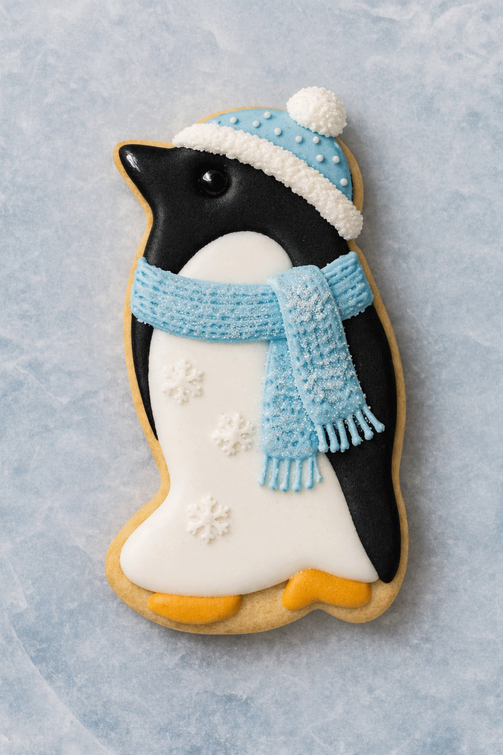 Penguin cookie made from a 3 inch Penguin Metal Cookie Cutter