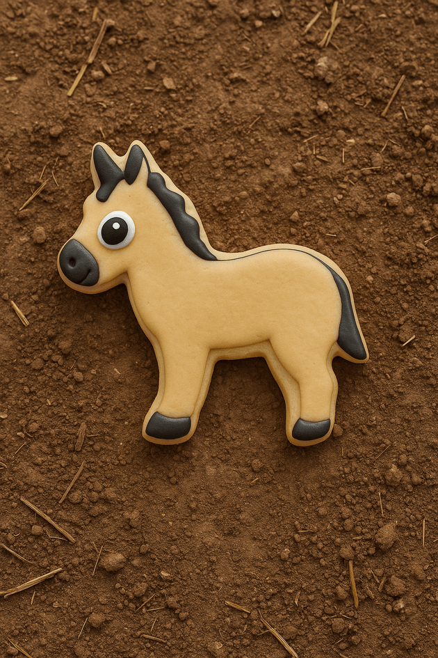 Cookie-shaped donkey on a brown textured surface from a 3.75 inch Donkey Metal Cookie Cutter