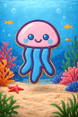 Cartoon jellyfish in an underwater scene with fish and coral from a 4 inch Jellyfish Metal Cookie Cutter