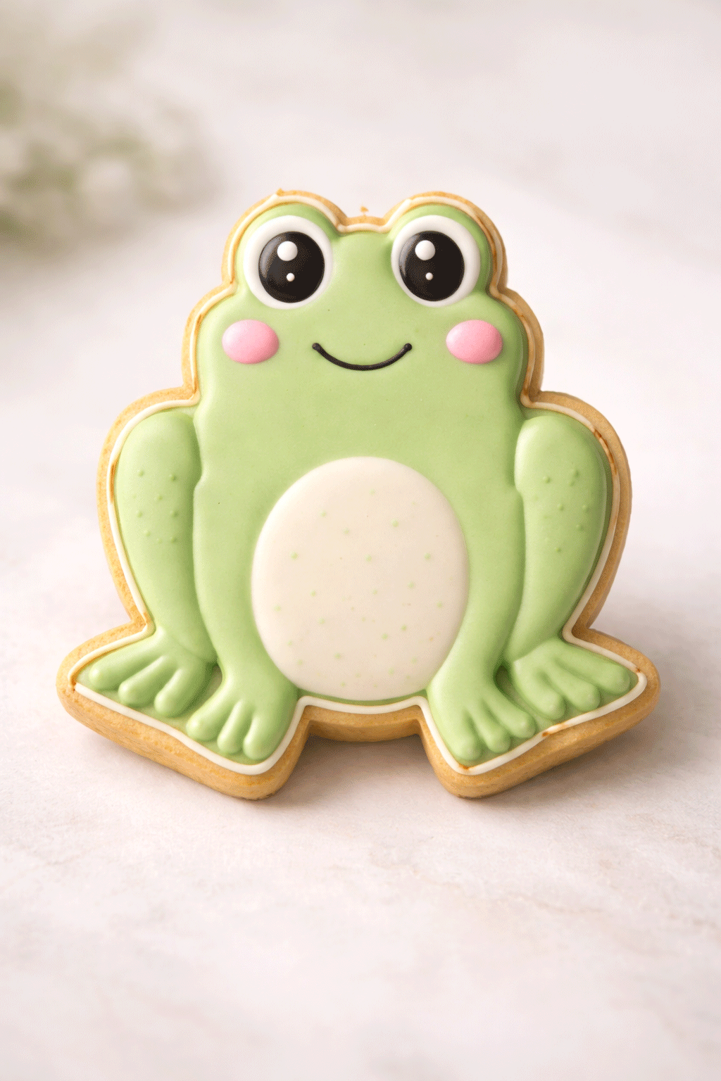 Green and white frog cookie from 3 inch Frog Metal Cookie Cutter