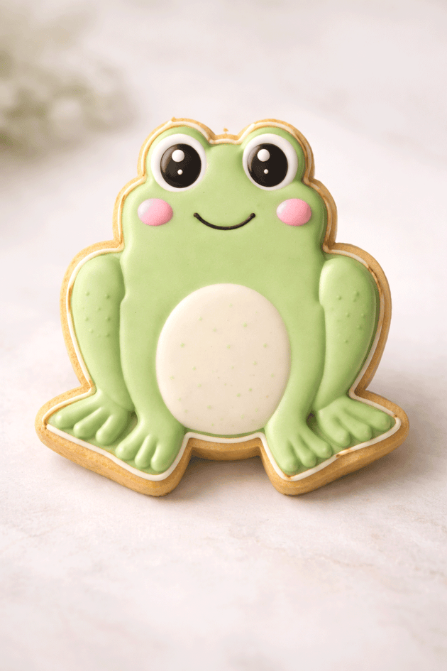 Green and white frog cookie from 3 inch Frog Metal Cookie Cutter