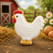 Chicken-shaped cookie on a wooden surface with eggs and a barn in the background from a 4 inch Chicken Hen Metal Cookie Cutter