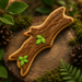 Wooden branch-shaped cookie with green leaves on a wooden surface with pinecones and foliage from a  5 inch Camping Log Stick Metal Cookie Cutter