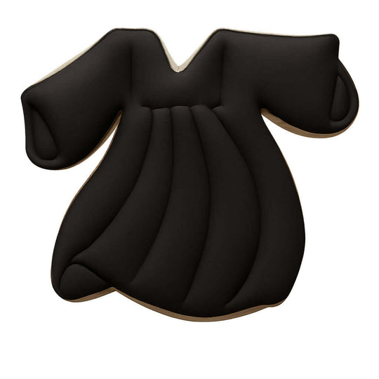 4.5 inch Graduation Gown Metal Cookie Cutter shaped like a black graduation gown for themed baking.