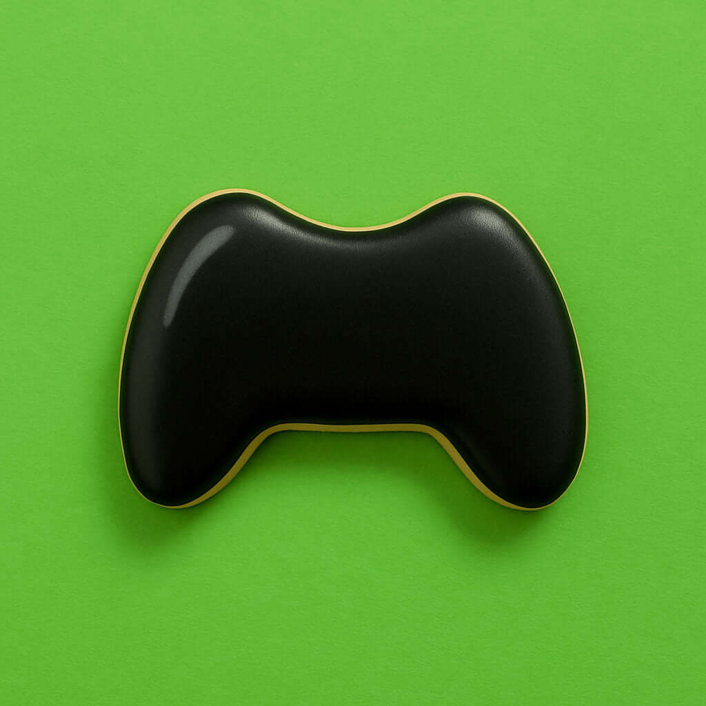 Black mustache on a green background from a 3.5 inch Mustache or Game Controller Metal Cookie Cutter