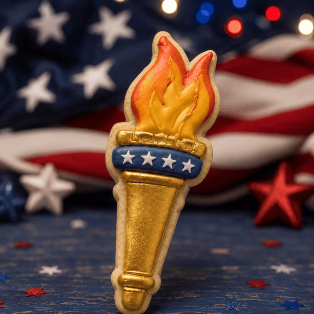 Decorated patriotic  cookie from a 5 inch Torch Metal Cookie Cutter