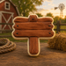 Wooden sign cookie with a barn and windmill in the background from a 4.25 inch Wooden Sign Metal Cookie Cutter