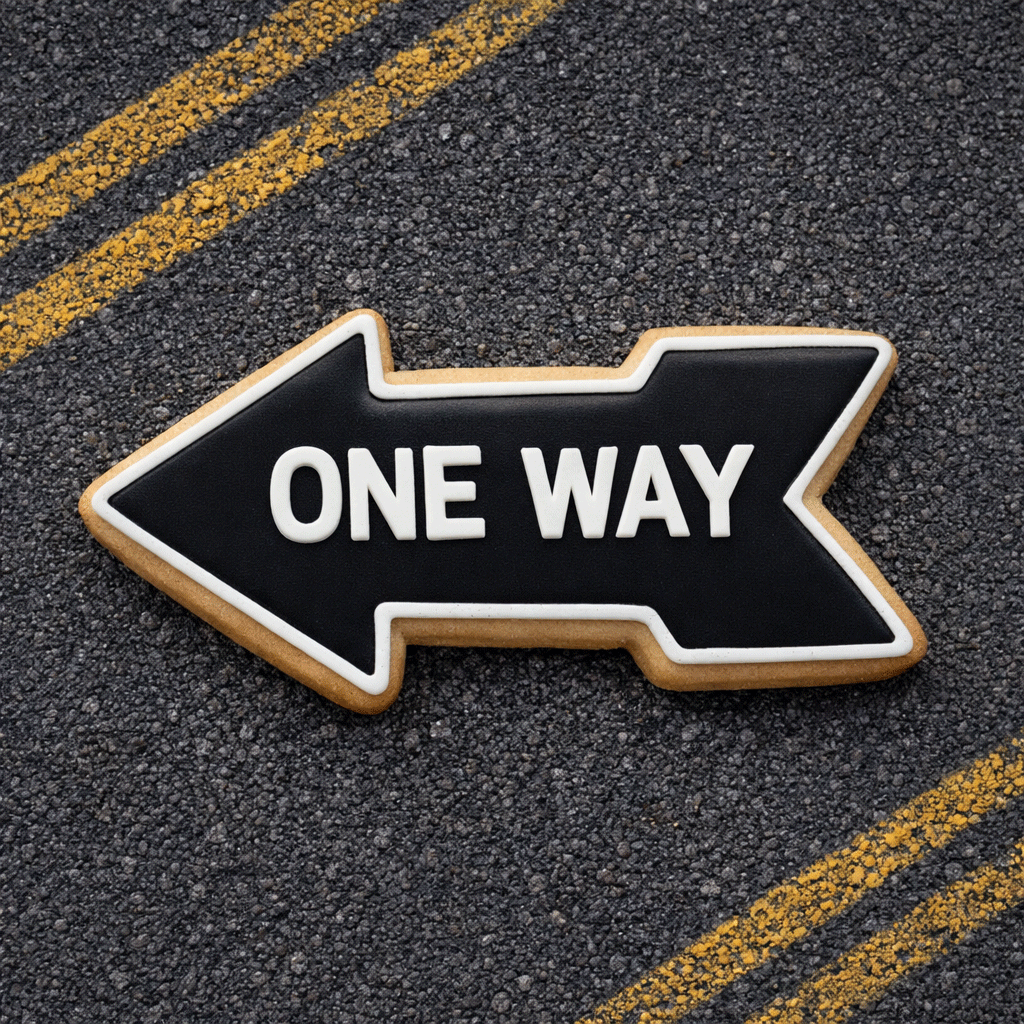 One way sign cookie on a road with double yellow lines from a 5 inch Arrow Metal Cookie Cutter