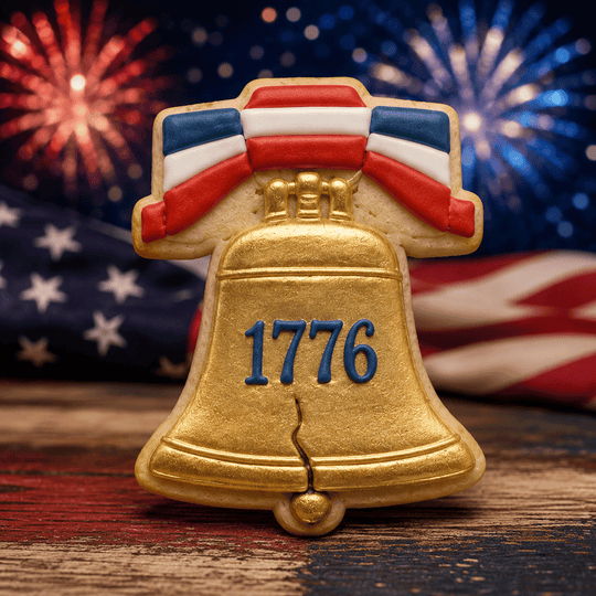 Liberty bell decorated cookie from a 3.5 inch Liberty Bell Metal Cookie Cutter