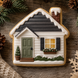 Decorative cookie shaped like a house with a roof, door, and windows on a wooden surface from a 4 inch Cabin House Metal Cookie Cutter