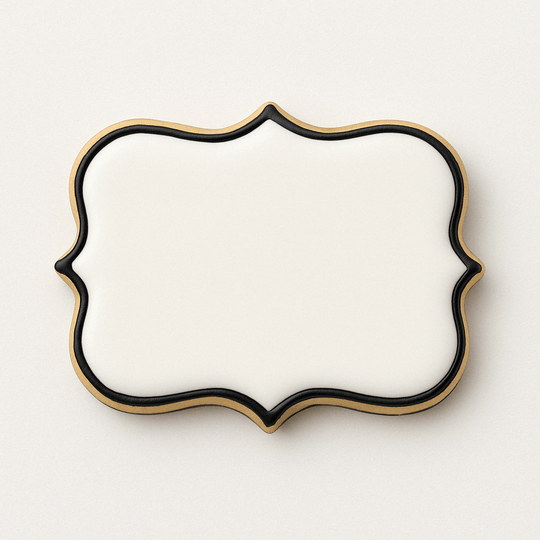 5 inch Plaque or Frame Metal Cookie Cutter creating elegant shaped cookies with a detailed border design.