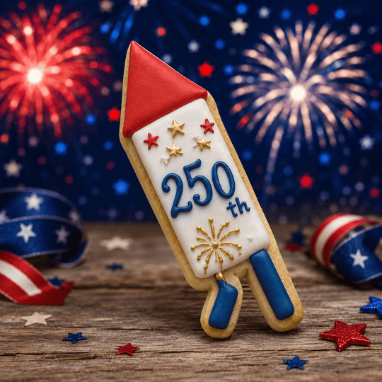 Patriotic bottle rocket cookie from a 5 inch Bottle Rocket Fireworks Metal Cookie Cutter