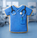 Nurse scrubs decorated sugar cookie made with a 4 inch T Shirt Metal Cookie Cutter on a hospital background