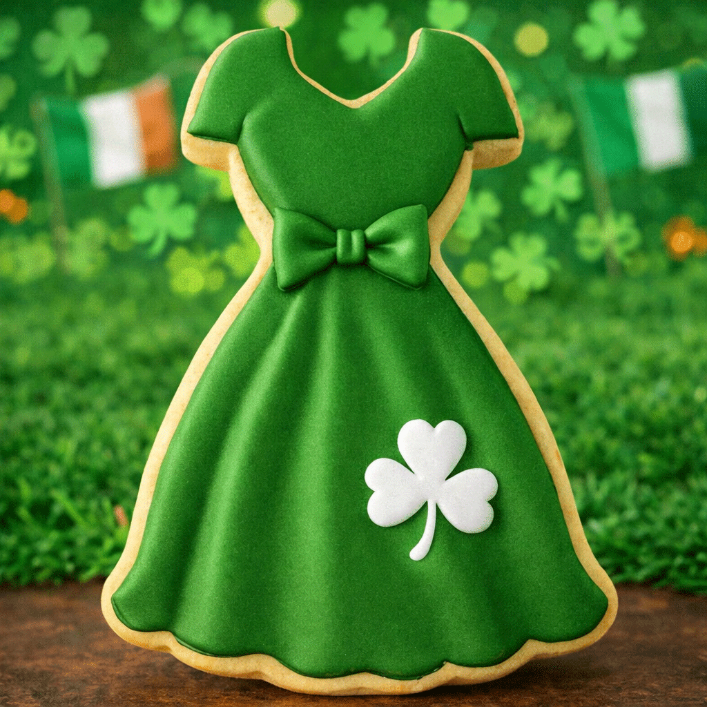 Green dress with shamrock decoration made from a 4 inch Dress Metal Cookie Cutter