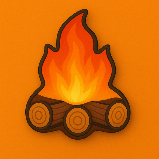 Cookie of a campfire with flames on an orange background from a 3.5 inch Campfire Metal Cookie Cutter