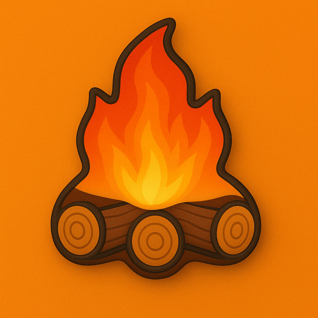 Cookie of a campfire with flames on an orange background from a 3.5 inch Campfire Metal Cookie Cutter