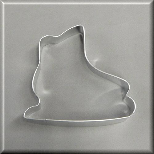 4 inch Ice Skate Metal Cookie Cutter made of tinplate steel, showing a classic ice skate shape with defined blade and boot outline, photographed on a neutral background.