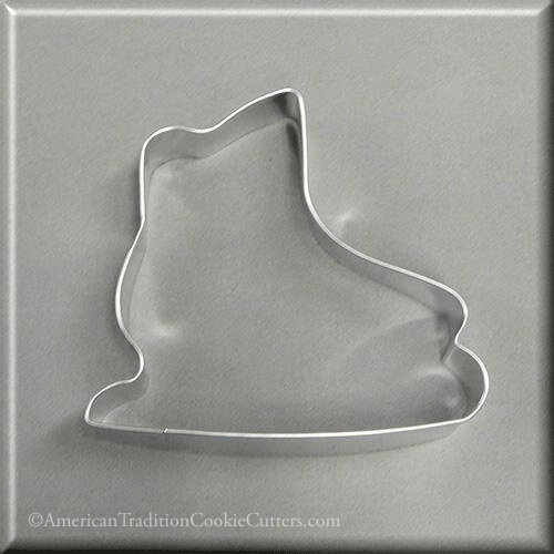 4 inch Ice Skate Metal Cookie Cutter made of tinplate steel, showing a classic ice skate shape with defined blade and boot outline, photographed on a neutral background.
