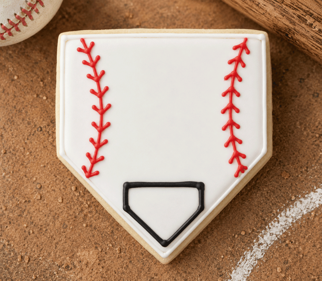 Cookie shaped like a home plate made from a 3 inch Home Plate Metal Cookie Cutter