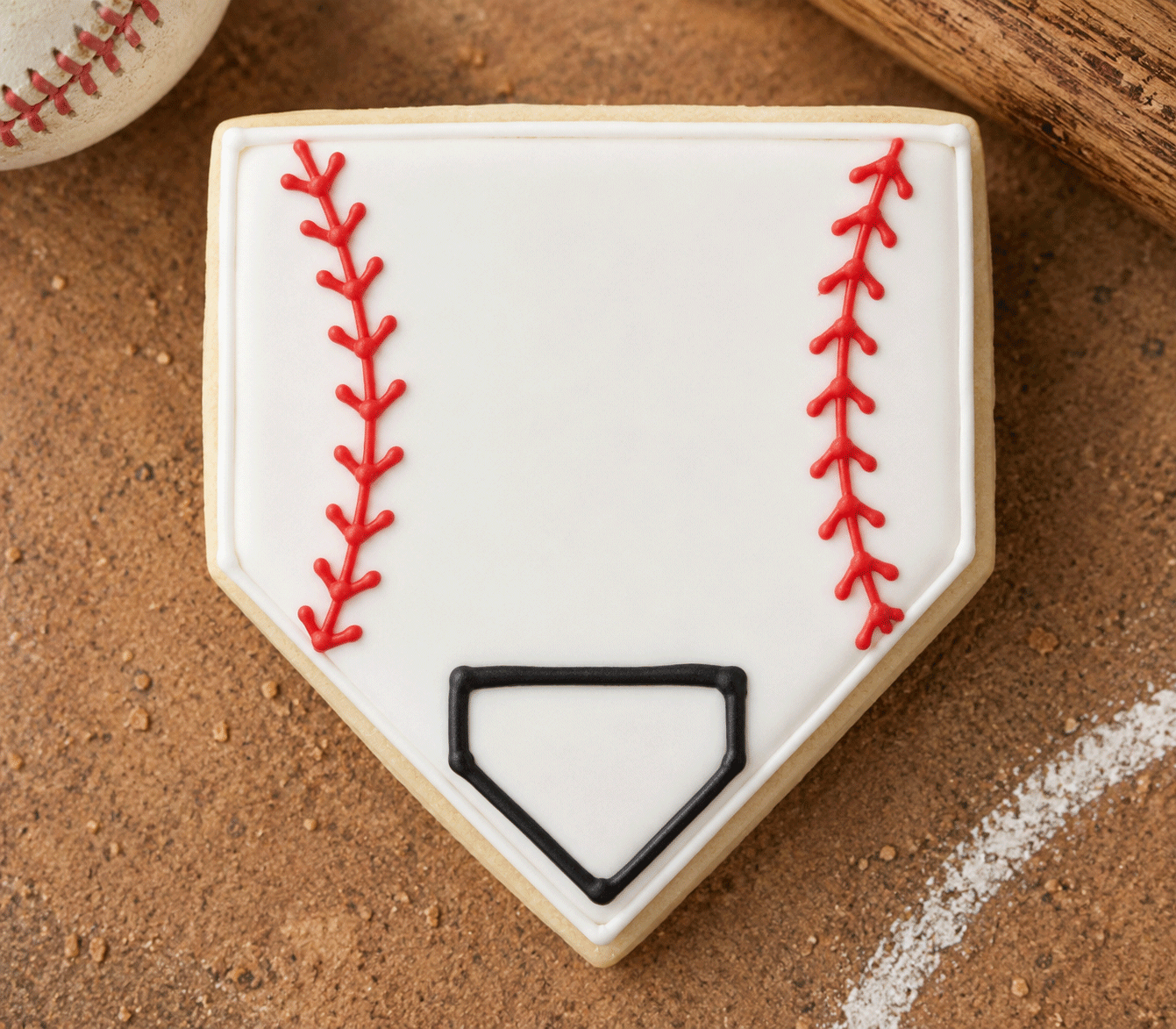 Cookie shaped like a home plate made from a 3 inch Home Plate Metal Cookie Cutter