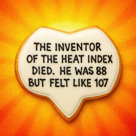 Talk bubble-shaped cookie with text on an orange background