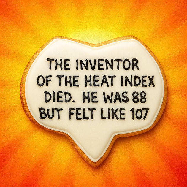 Talk bubble-shaped cookie with text on an orange background