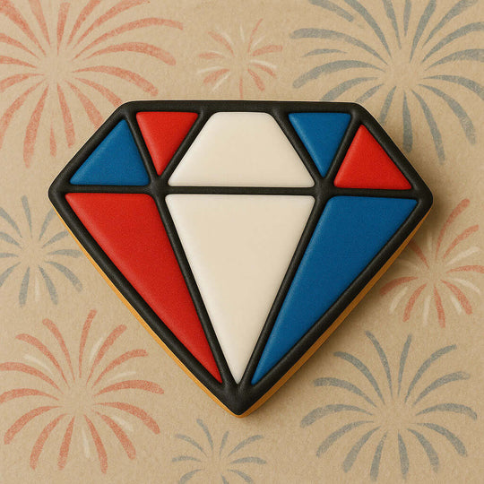 Diamond cookie with a geometric design on a decorative background from a 3 inch Diamond Metal Cookie Cutter