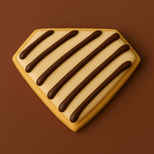 Diamond cookie with chocolate drizzle on a brown background from a 3.5 inch Diamond Metal Cookie Cutter