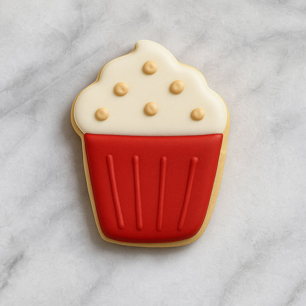 Cookie shaped like a hot chocolate  on a gray surface from a 4 inch Cookie Jar Metal Cookie Cutter