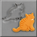 A 5 inch Cat Metal Cookie Cutter shown next to an orange cat-shaped sugar cookie with icing, on a gray background.