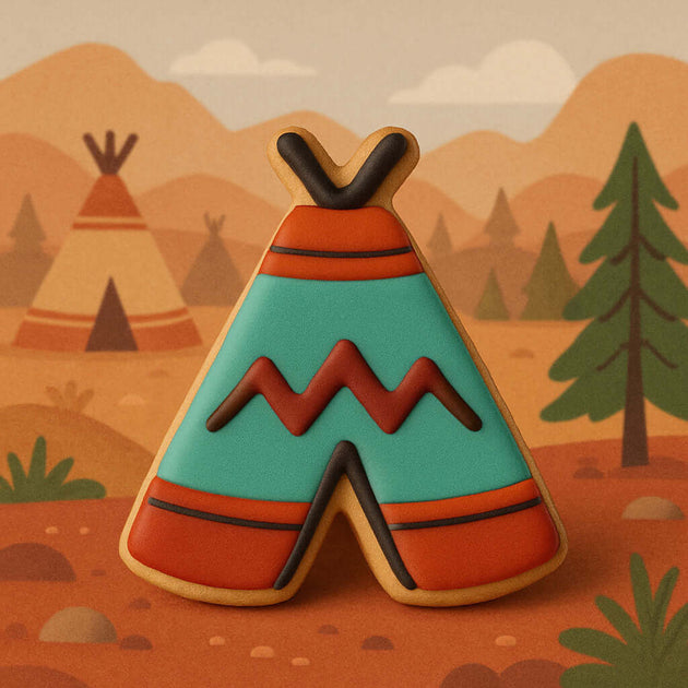 Colorful cookie from a 2 inch Mini TeePee Metal Cookie Cutter