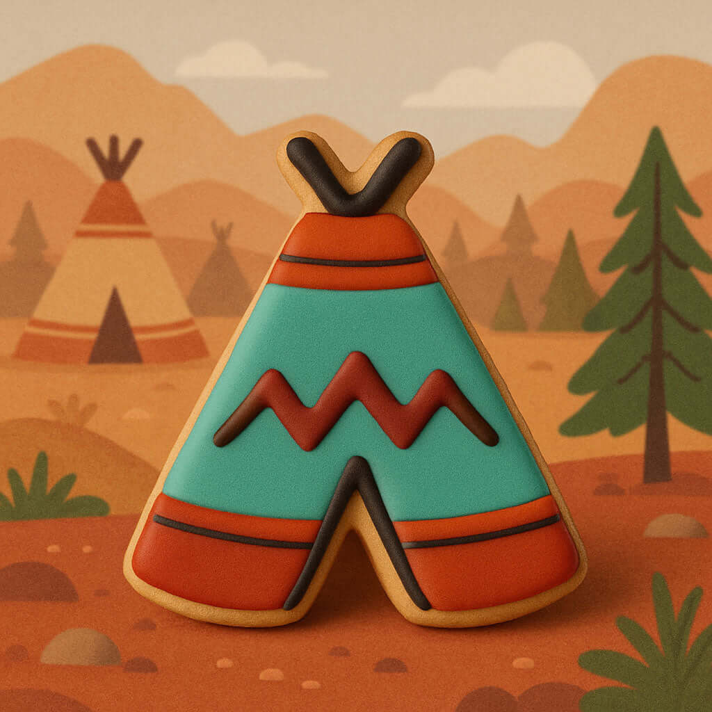 Colorful cookie from a 2 inch Mini TeePee Metal Cookie Cutter