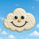 Cloud-shaped cookie with a face on a blue sky background from a 2 inch Mini Cloud Metal Cookie Cutter
