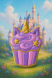 Unicorn-themed cupcake with a castle in the background from a 1.75 inch Mini Unicorn Cupcake Metal Cookie Cutter