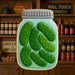 Decorative pickles in a jar on a wooden shelf with vintage items from a 2 inch Mini Mason Jar Metal Cookie Cutter