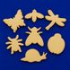 Set of bug-shaped cookies on a blue background from a Set of Bugs Metal Cookie Cutters