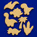 Set of beige dinosaur and palm tree cookie cutters on a blue background from a Set of Dinosaur Metal Cookie Cutters